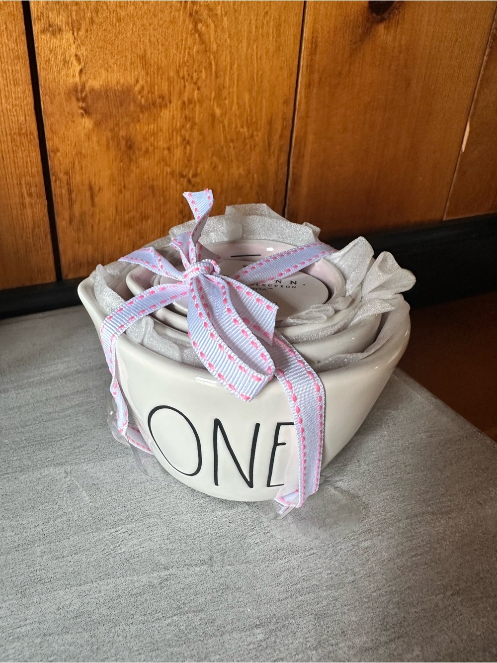 Rae Dunn White Ceramic measuring cups with Pink-interior